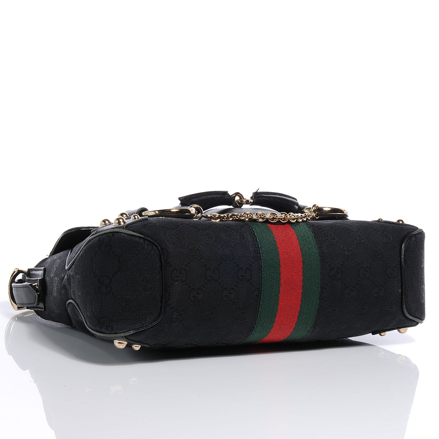 Gucci Monogram Horsebit Web Flap Bag Black 4 of 9