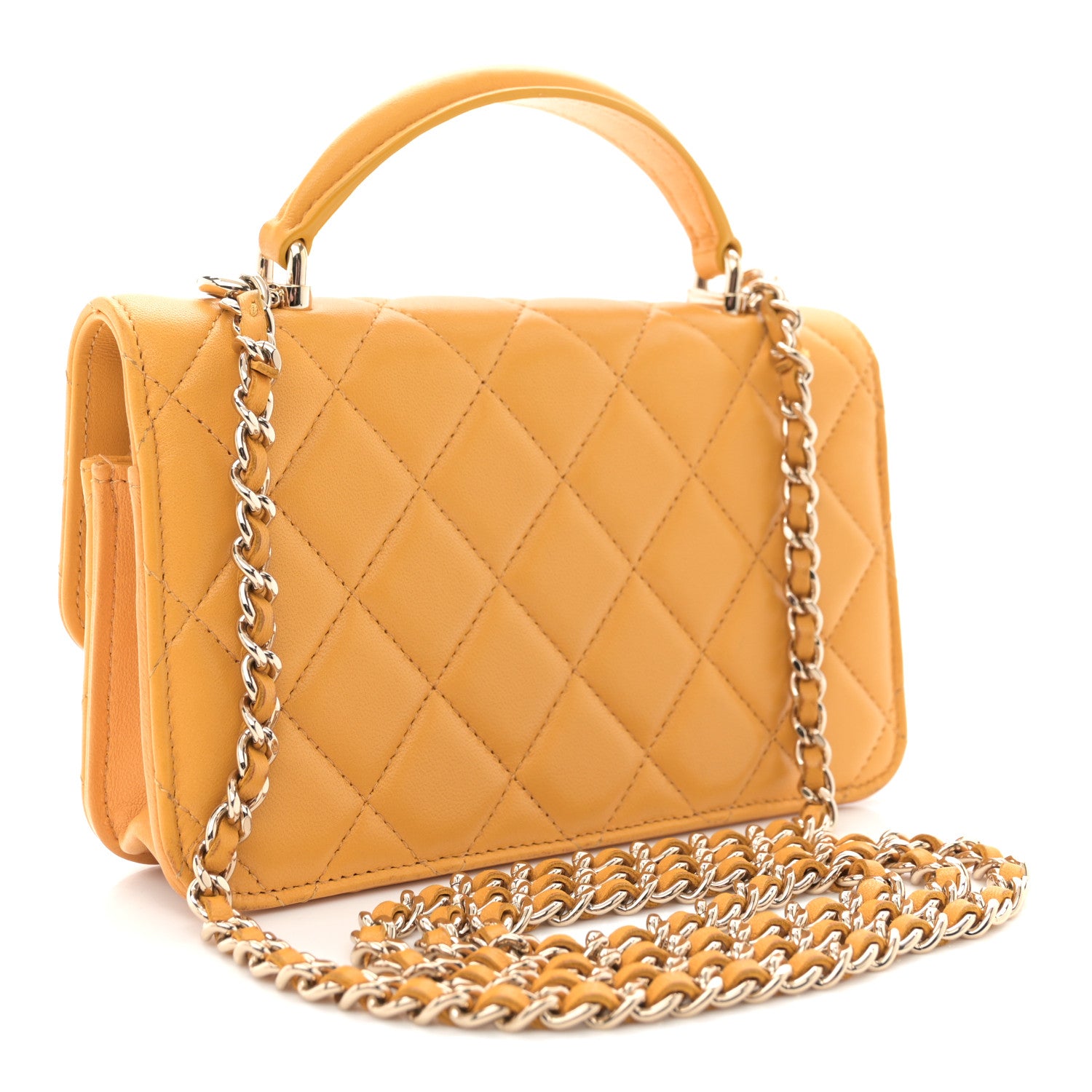Chanel Lambskin Quilted Flap Phone Holder With Chain Yellow 3 of 14
