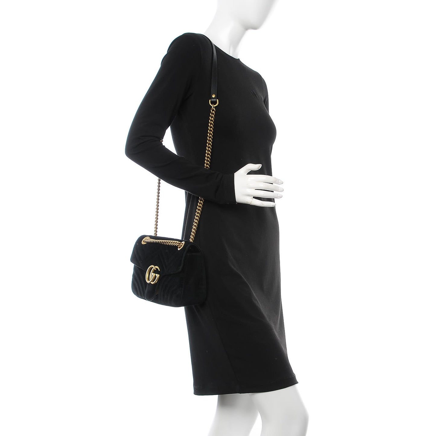 Velvet Matelasse Small GG Marmont Shoulder Bag Black