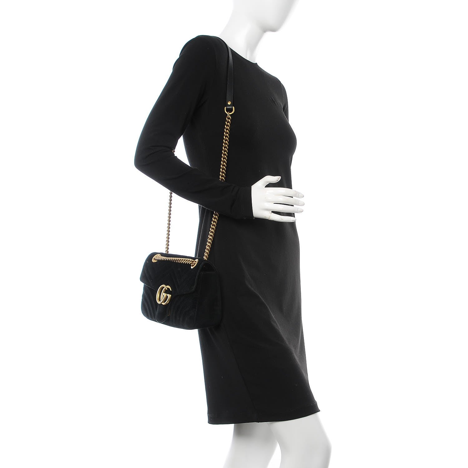 Gucci Velvet Matelasse Small GG Marmont Shoulder Bag Black 4 of 14