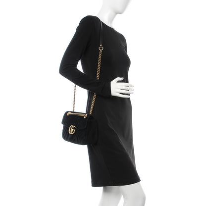 Gucci Velvet Matelasse Small GG Marmont Shoulder Bag Black 4 of 14