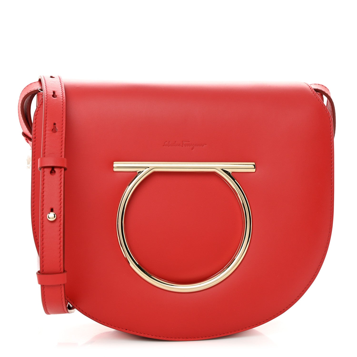 Salvatore Ferragamo Calfskin Large Vela Flap Bag Flame Red 1 of 12