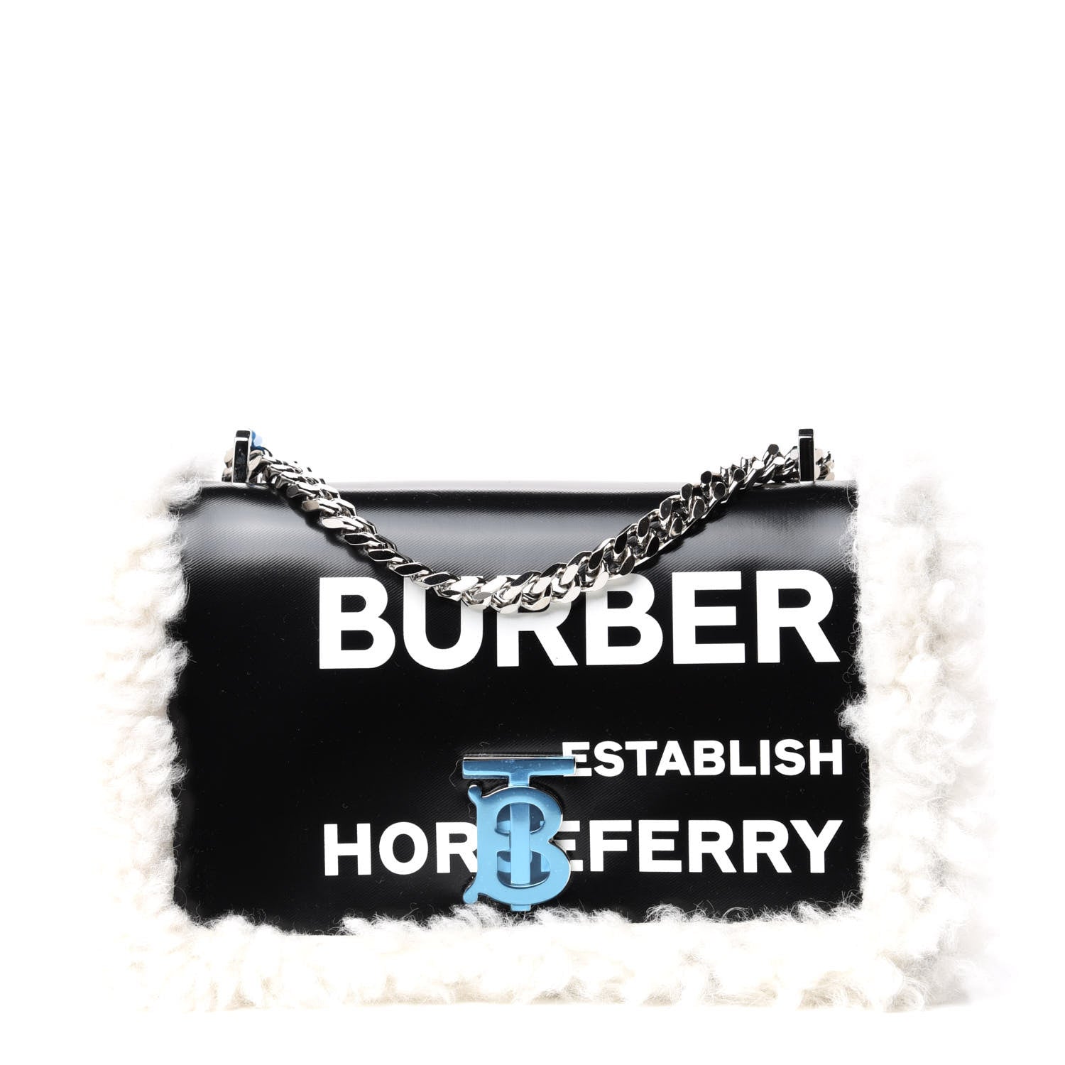 Burberry Coated Canvas Shearling Horseferry Print Small Lola Bag Black 1 of 8