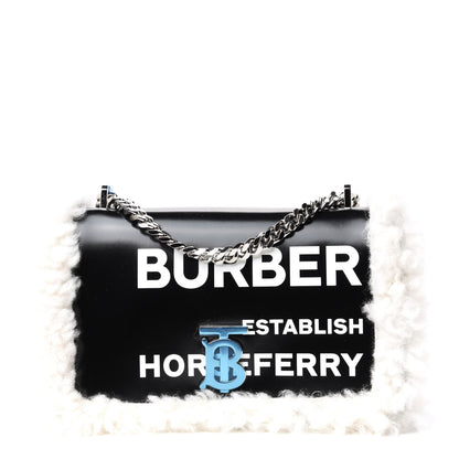 Burberry Coated Canvas Shearling Horseferry Print Small Lola Bag Black 1 of 8