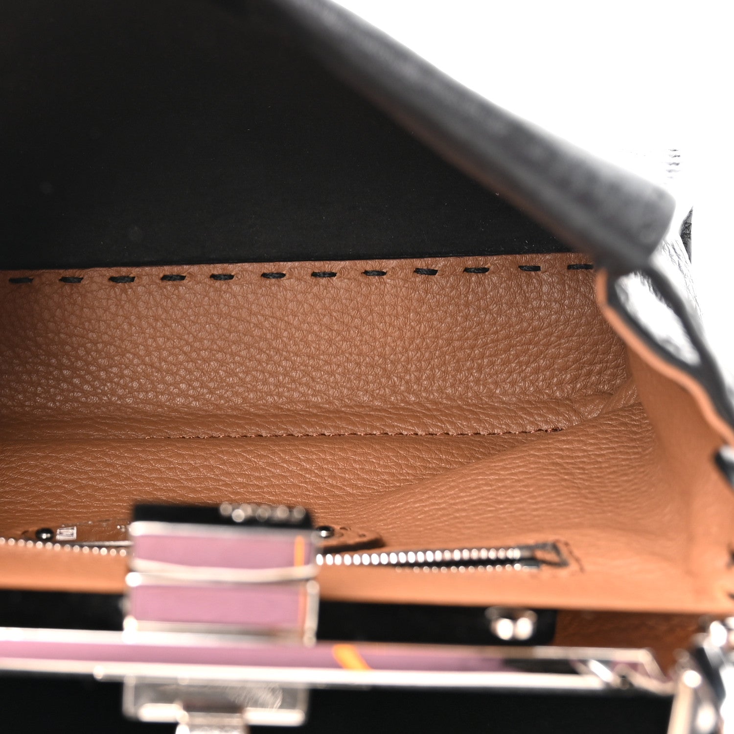Fendi Cuoio Romano Selleria Bi-Color Mini Peekaboo Iconic Satchel Black Mou 6 of 10