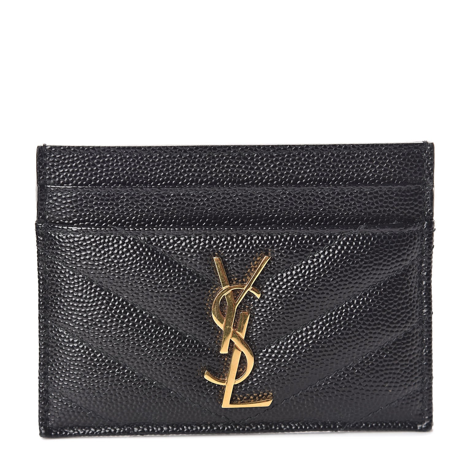 Saint Laurent Grain De Poudre Matelasse Chevron Monogram Credit Card Case Black 1 of 6