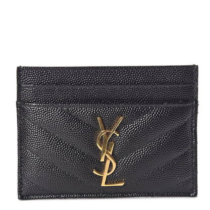 Saint Laurent Grain De Poudre Matelasse Chevron Monogram Credit Card Case Black 1 of 6