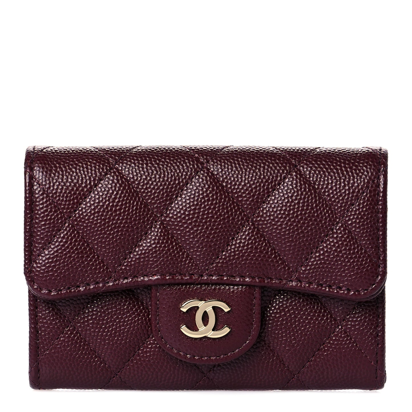 Caviar Quilted Flap Card Holder Wallet Burgundy