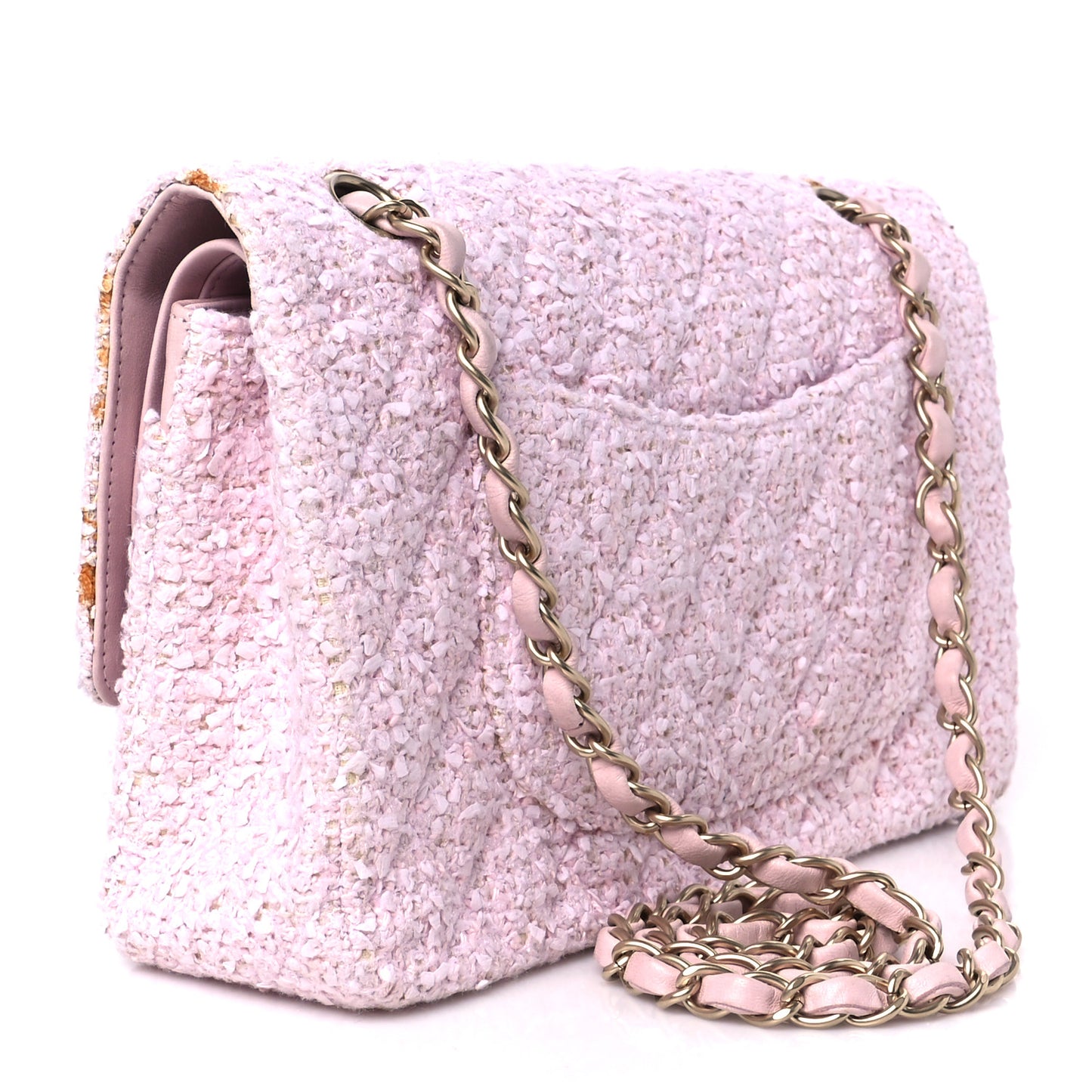Tweed Medium Double Flap Pink