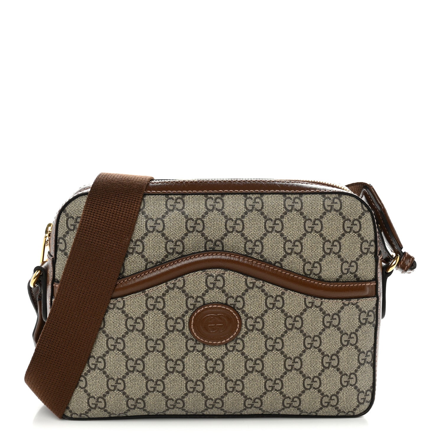 Gucci GG Supreme Monogram Azalea Calfskin Retro Interlocking G Messenger Shoulder Bag Beige Ebony Brown Sugar 1 of 9