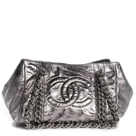 Chanel Metallic Cracked Calfskin Modern Chain Tote Dark Silver 1 of 4