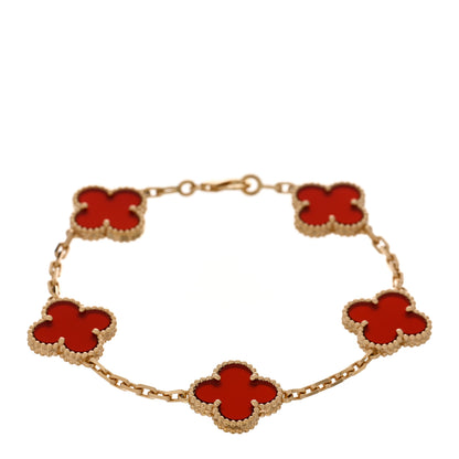 Van Cleef & Arpels 18K Yellow Gold Carnelian 5 Motifs Vintage Alhambra Bracelet 1 of 4