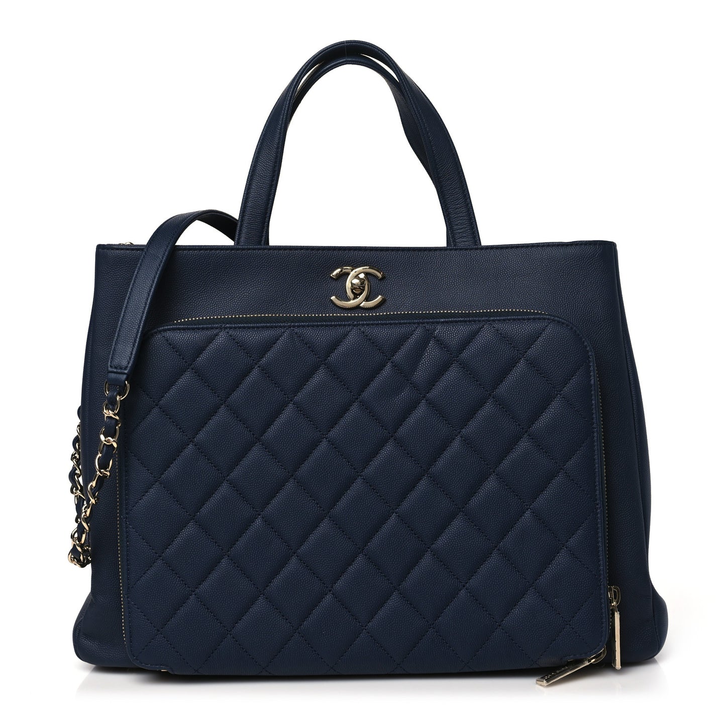 Caviar Quilted Large Business Affinity Shopping Bag Navy