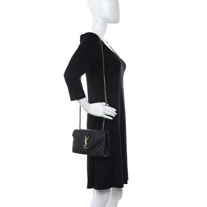 Saint Laurent Lambskin Mixed Matelasse Triquilt Small Monogram Satchel Black 2 of 9