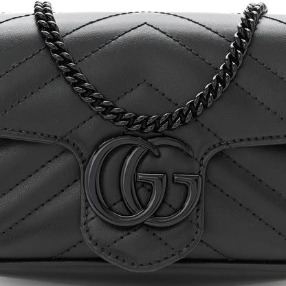 Gucci Calfskin Matelasse Super Mini GG Marmont Shoulder Bag Black 8 of 11