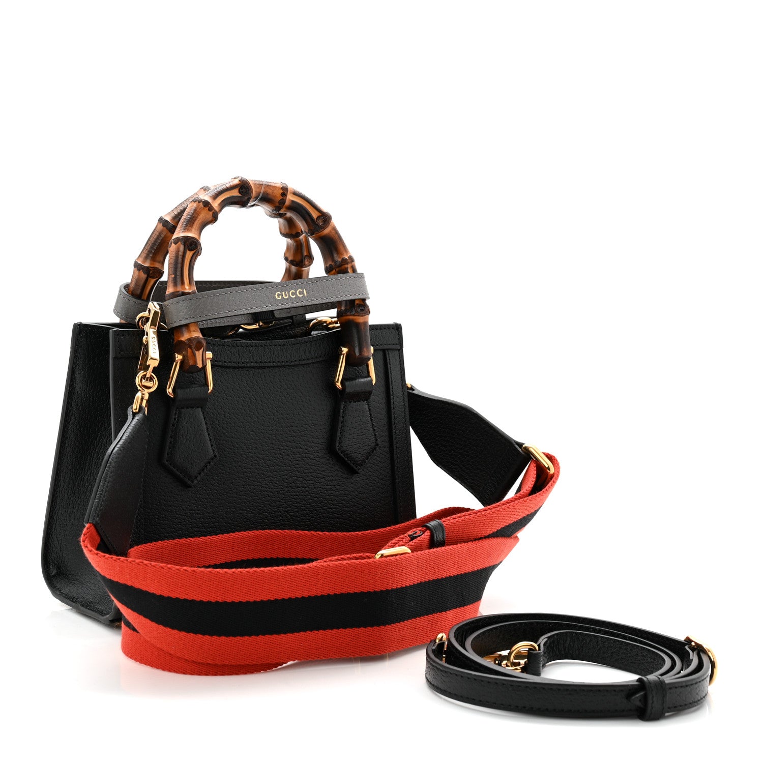 Gucci Textured Dollar Calfskin Web Mini Diana Tote Bag Black 3 of 10
