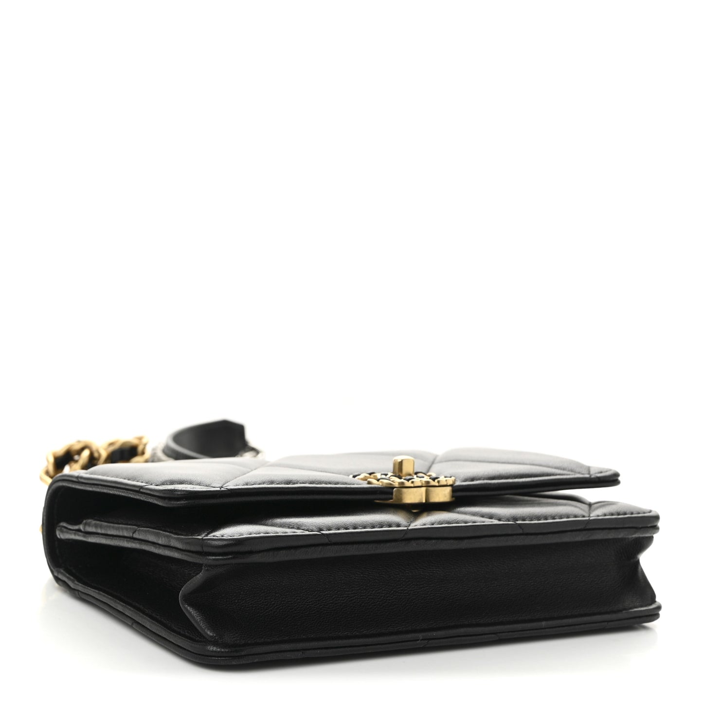 Lambskin Quilted Chanel 19 Wallet On Chain WOC Black