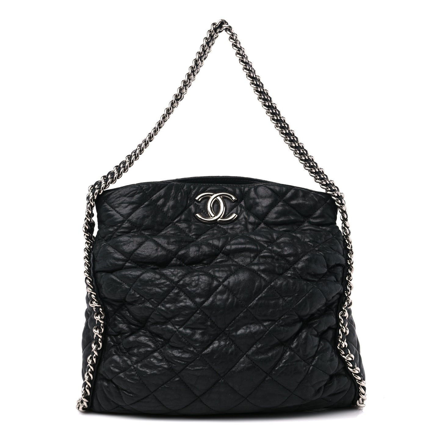 Washed Lambskin Chain Around Hobo Black