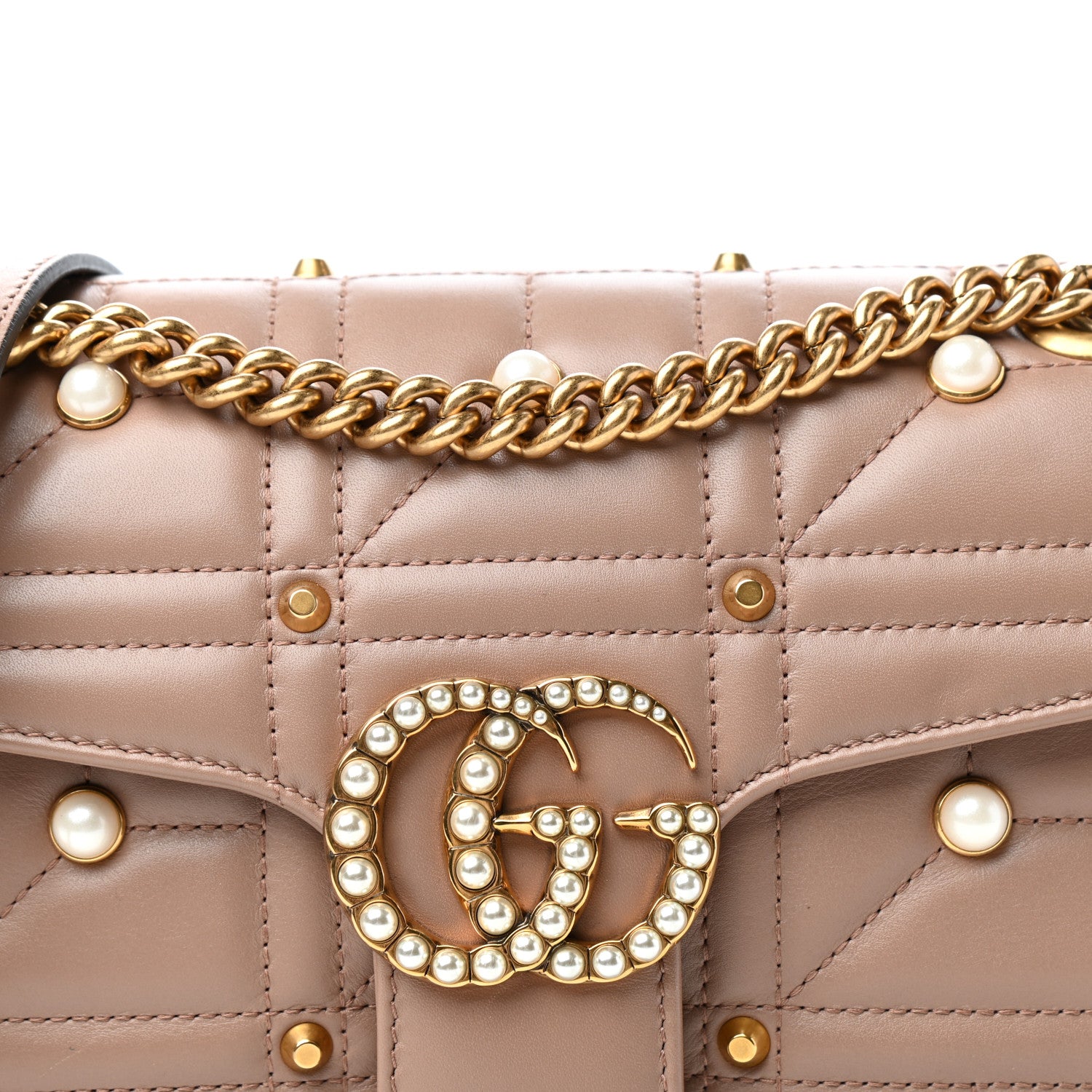 Gucci Calfskin Matelasse Studded Mini Pearly GG Marmont Shoulder Bag Porcelain Rose 10 of 10