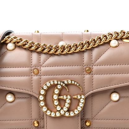 Gucci Calfskin Matelasse Studded Mini Pearly GG Marmont Shoulder Bag Porcelain Rose 10 of 10
