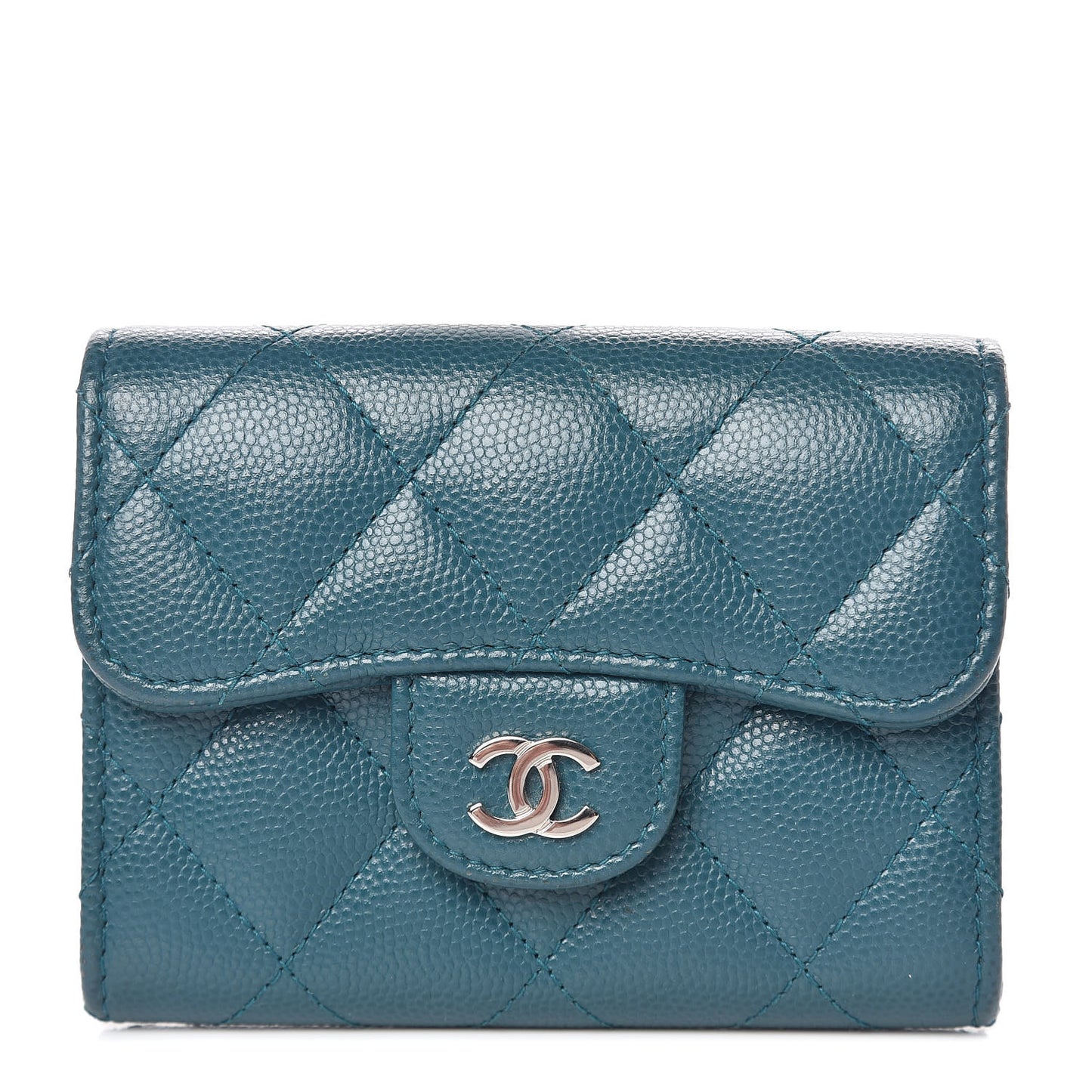 Caviar Quilted Card Holder Wallet Dark Turquoise