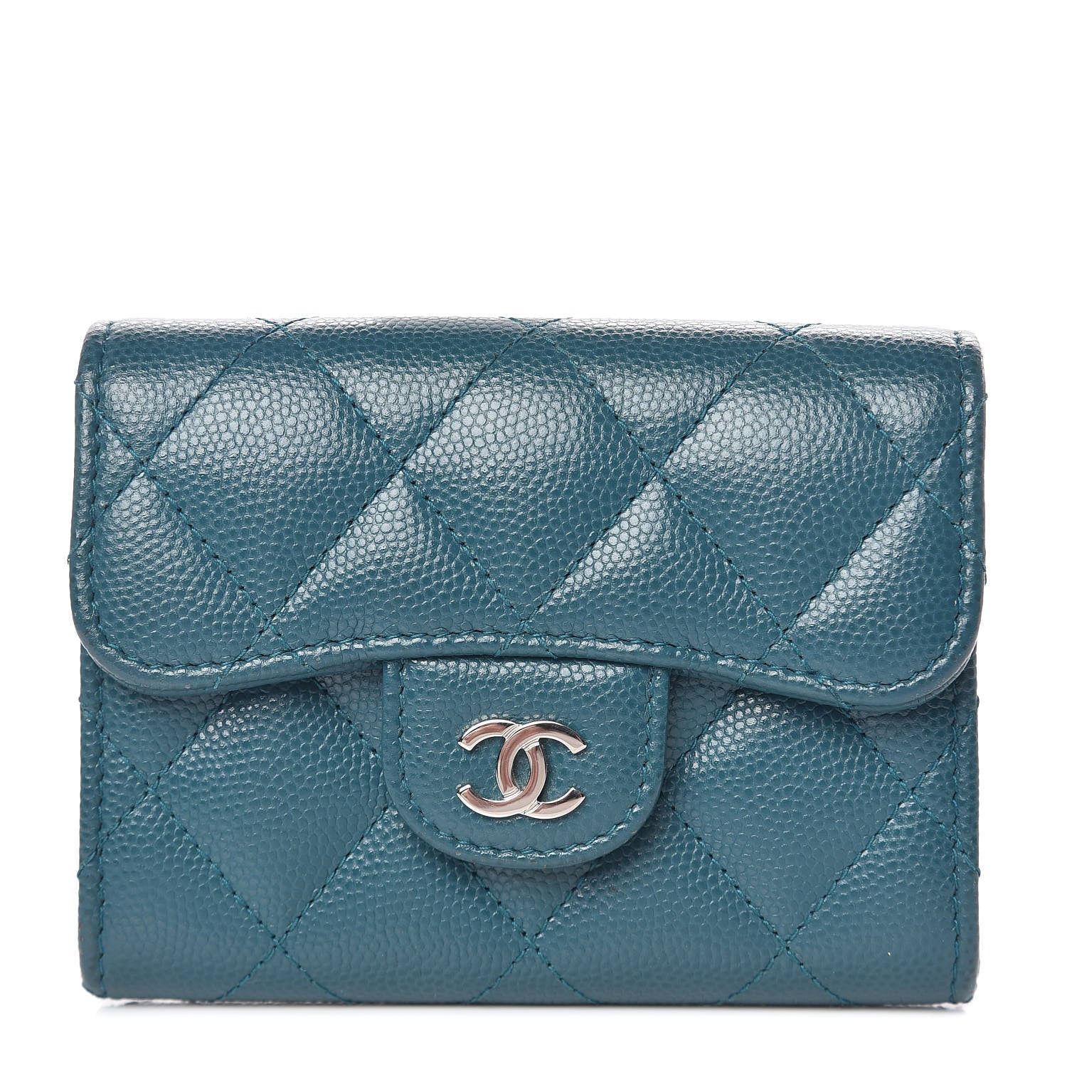 Chanel Caviar Quilted Card Holder Wallet Dark Turquoise 1 of 9