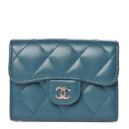 Chanel Caviar Quilted Card Holder Wallet Dark Turquoise 1 of 9