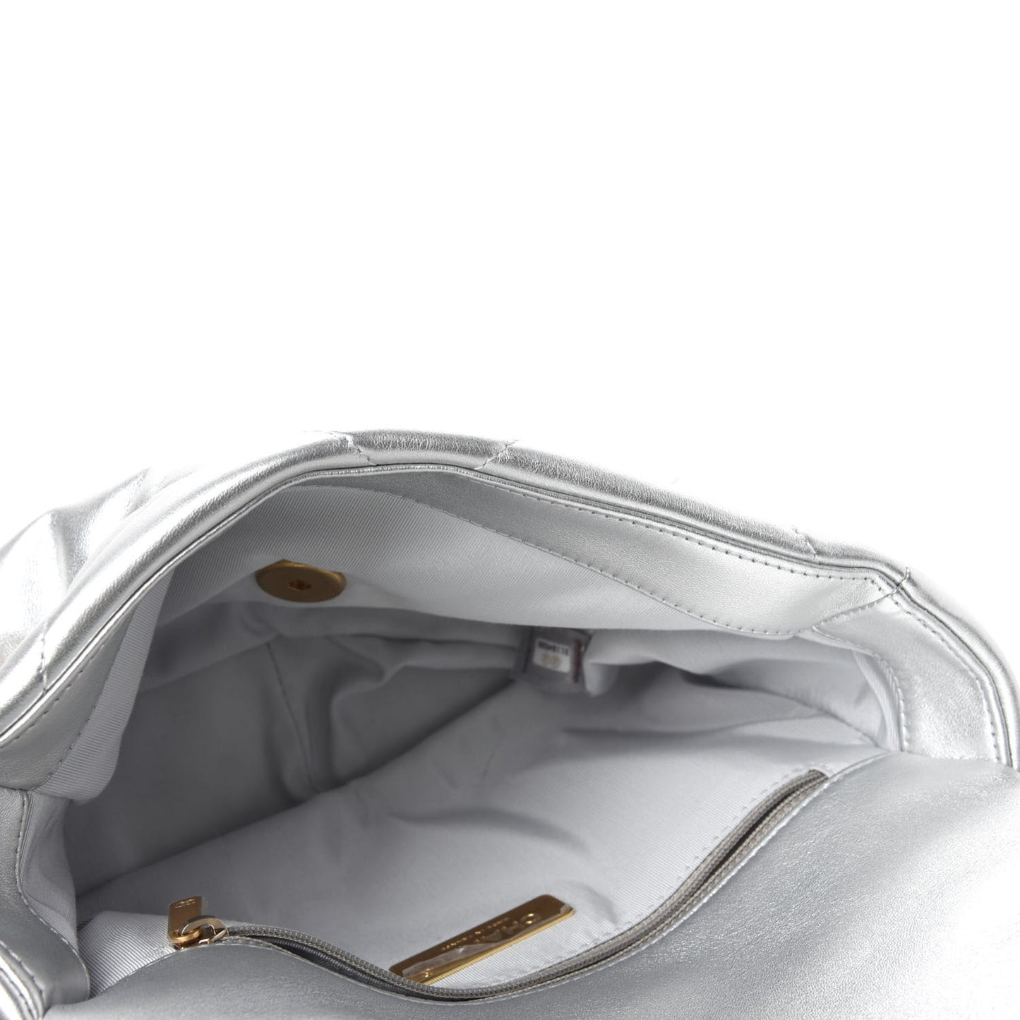 Metallic Lambskin Quilted Medium Chanel 19 Flap Silver