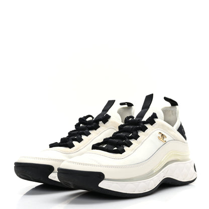 Chanel Velvet Calfskin Mixed Fibers CC Sneakers 37.5 Ivory Black 3 of 7