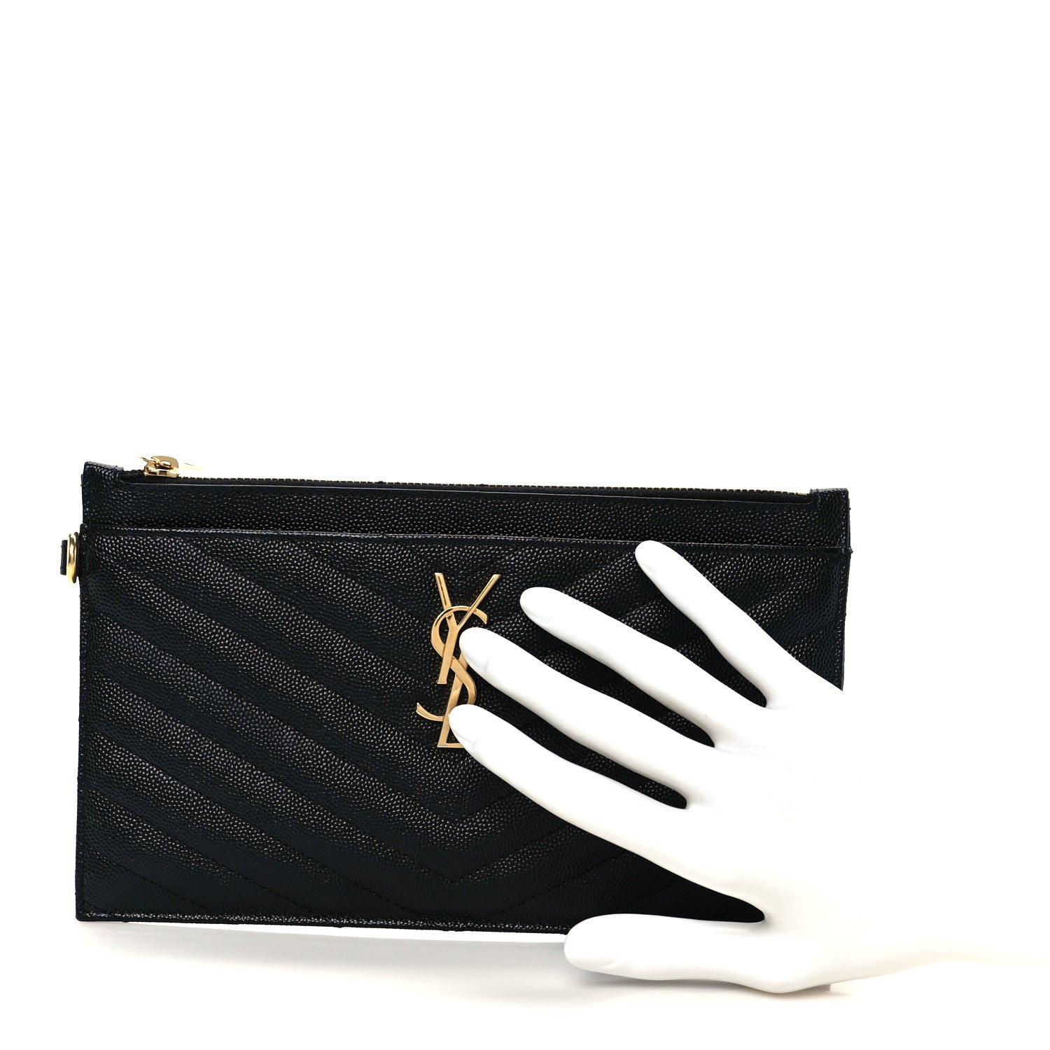 Saint Laurent Grain De Poudre Chevron Monogram Large Bill Pouch Black 4 of 18