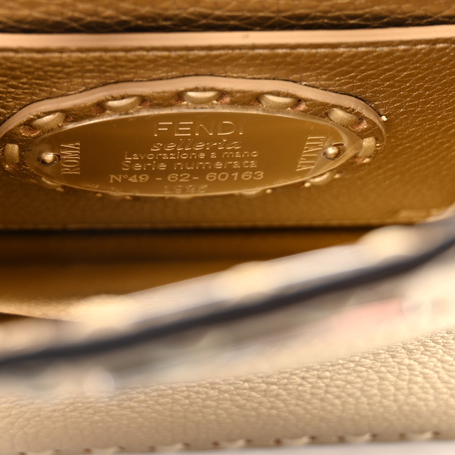 Fendi Metallic Cuoio Roma Sellerissima Nappa Sintetica Tape Stitch Petite Peekaboo I SEE U Iconic Satchel Platino 6 of 9