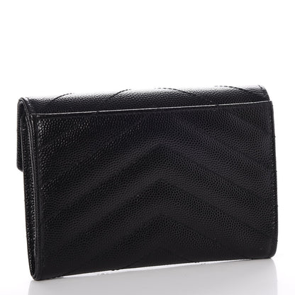 Saint Laurent Grain De Poudre Matelasse Chevron Small Monogram Envelope Wallet Black 3 of 7