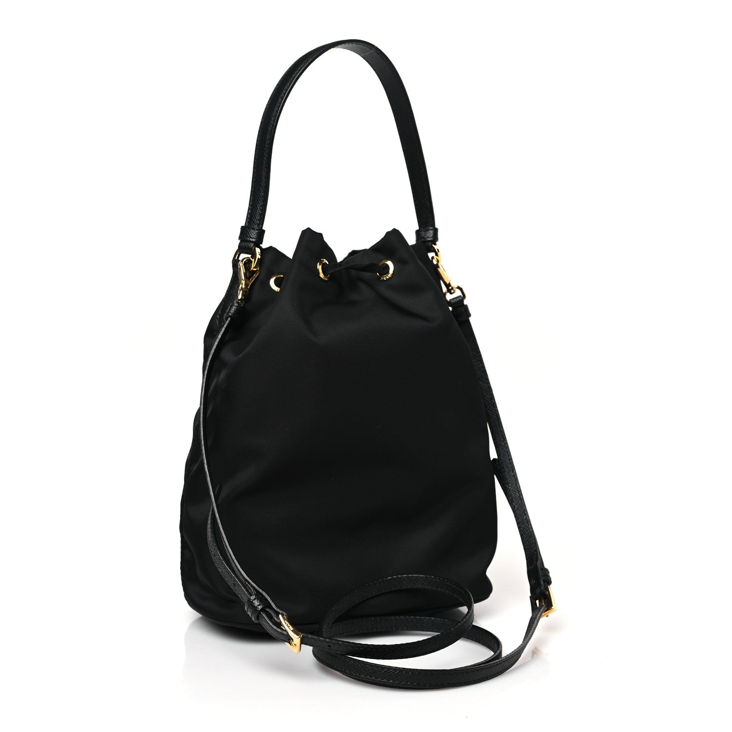 Prada Saffiano Tessuto Nylon Mini Bucket Crossbody Bag Black 3 of 10