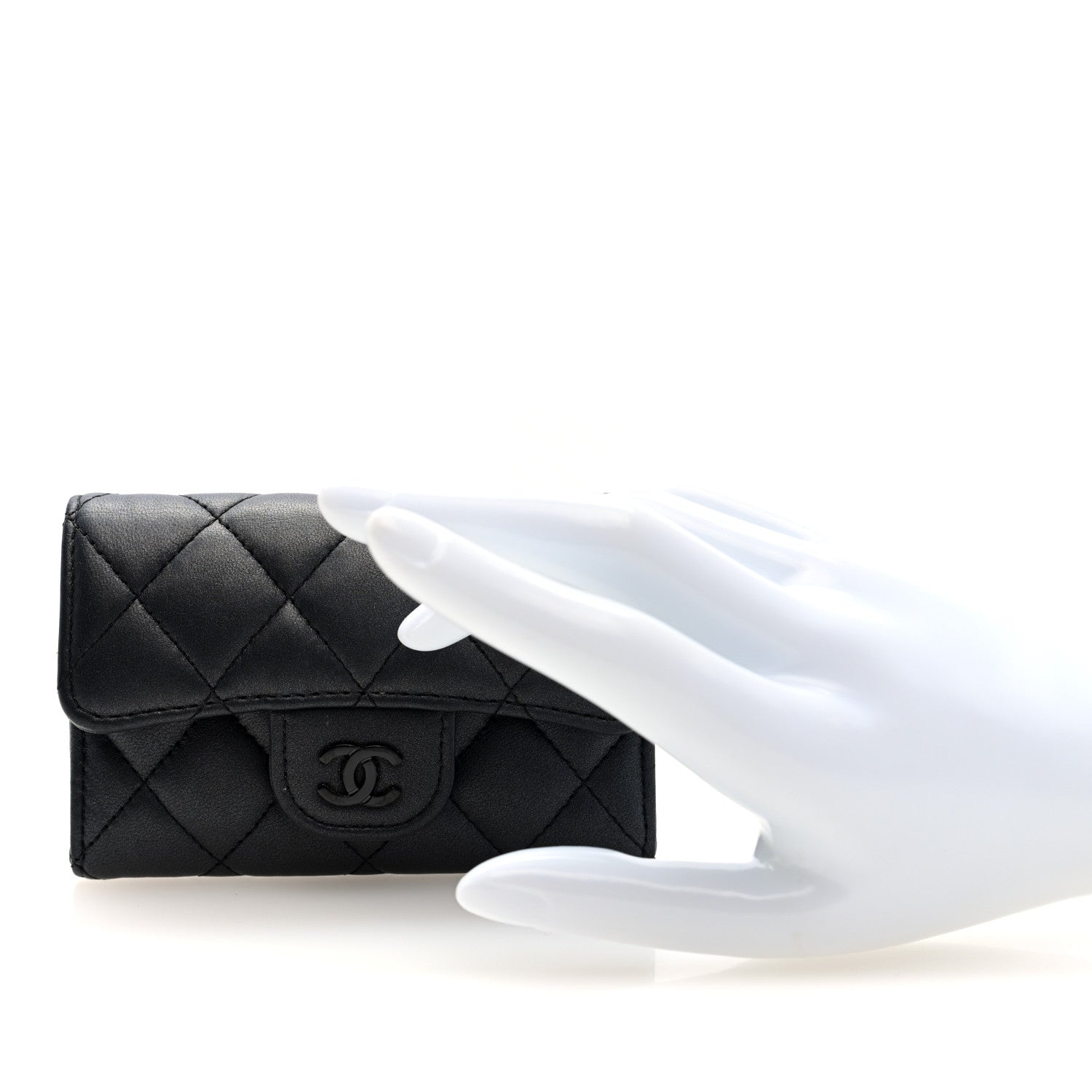 Chanel Pearly Lambskin Quilted Flap Card Holder Wallet So Black 2 of 8