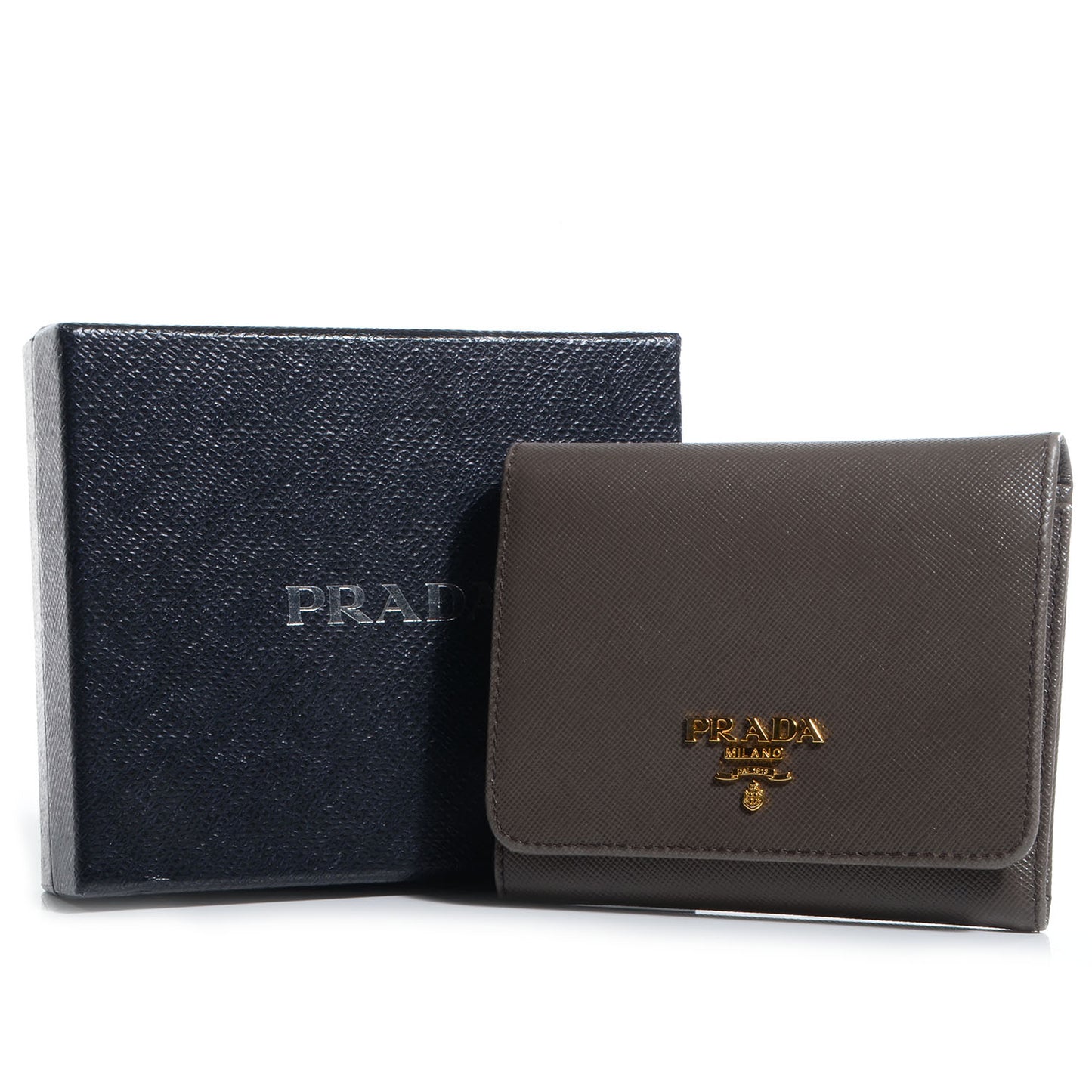 Saffiano Metal Tri-Fold Wallet Grafite