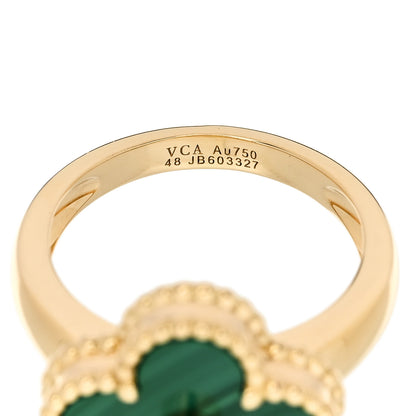 Van Cleef & Arpels 18K Yellow Gold Diamond Malachite Vintage Alhambra Ring 48 4.5 5 of 6