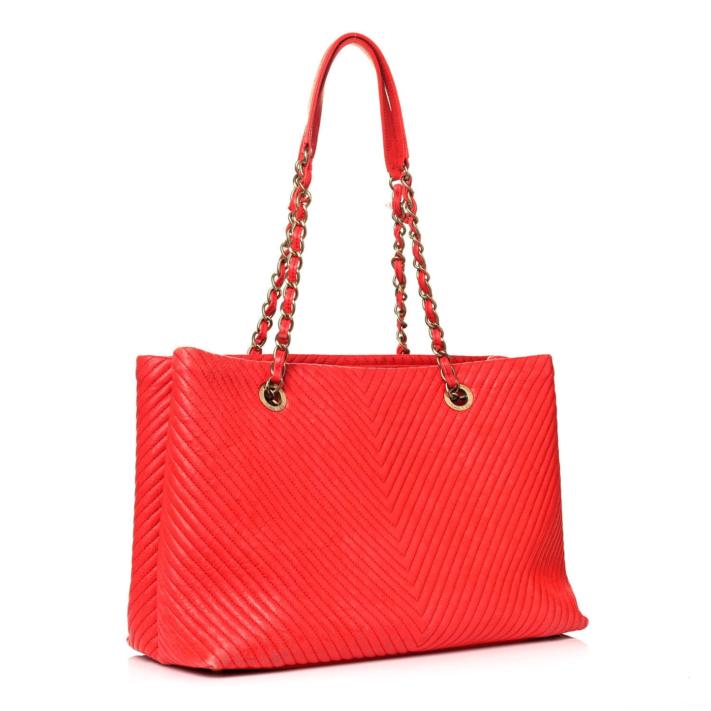 Wrinkled Lambskin Chevron Quilted Large Surpique Tote Red