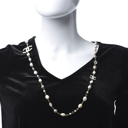 Chanel Pearl Beaded CC Long Necklace Pink Gold 1 of 5
