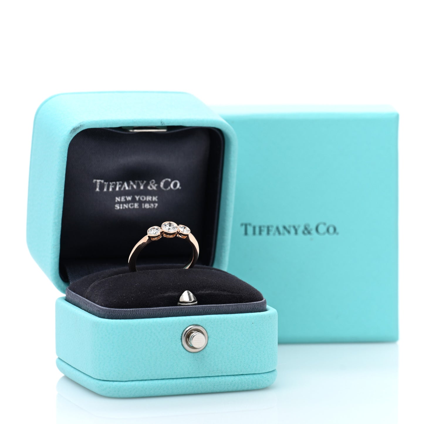 18K Rose Gold Diamond Three Stone Milgrain Ring 46 3.75