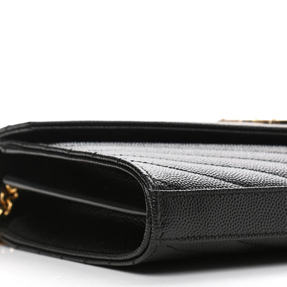 Saint Laurent Grain De Poudre Matelasse Chevron Monogram Chain Wallet Black 5 of 10