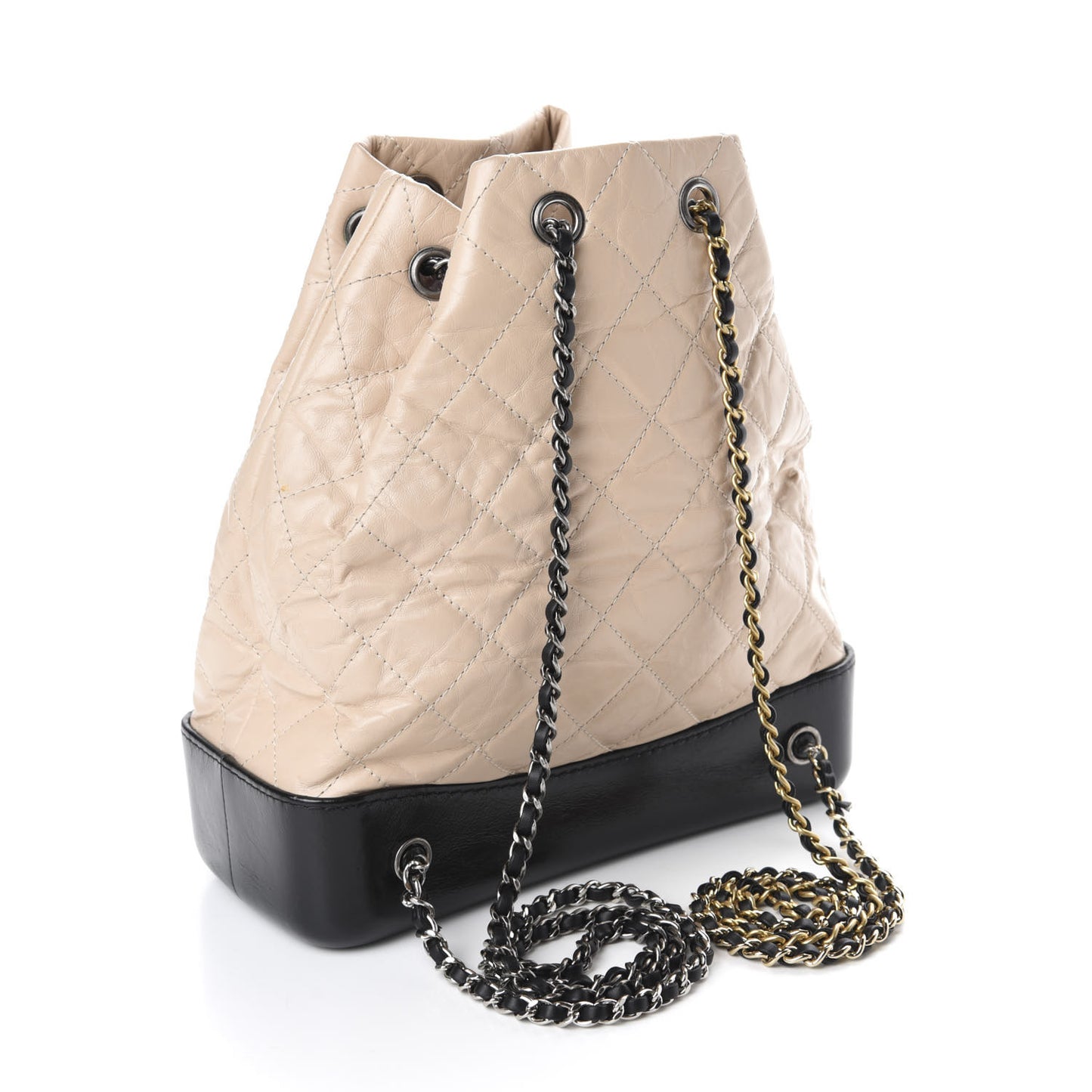 Aged Calfskin Quilted Gabrielle Backpack Beige Black