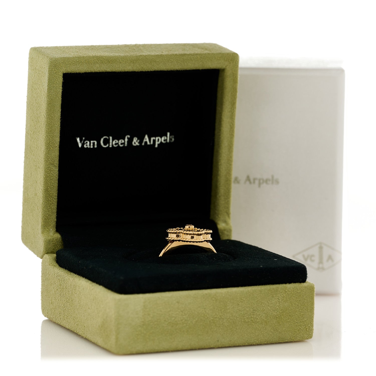 Van Cleef & Arpels 18K Yellow Gold Diamond Black Onyx Vintage Alhambra Ring 55 7.25 5 of 5