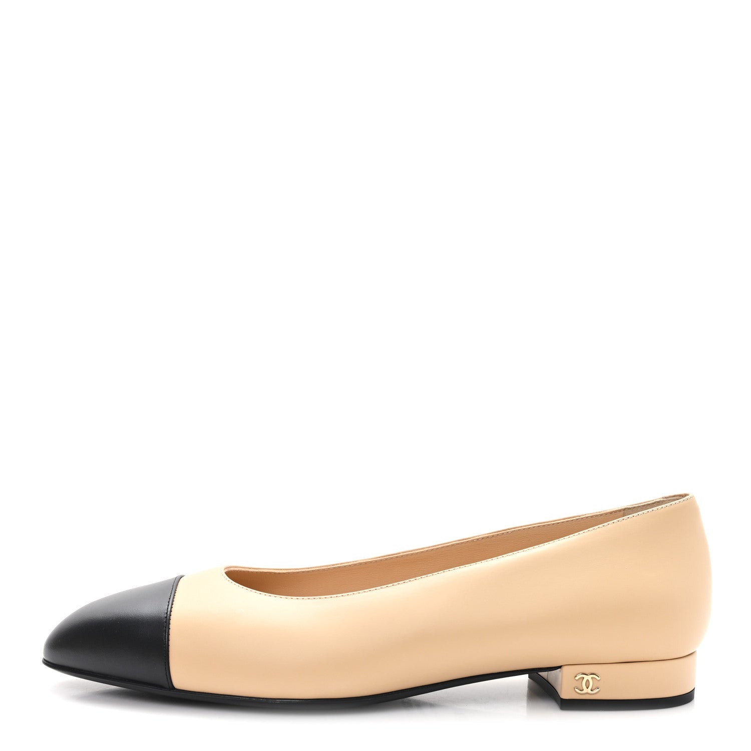 Chanel Lambskin Cap Toe CC Uniform Ballerina Flats 39.5 Beige Black 1 of 9