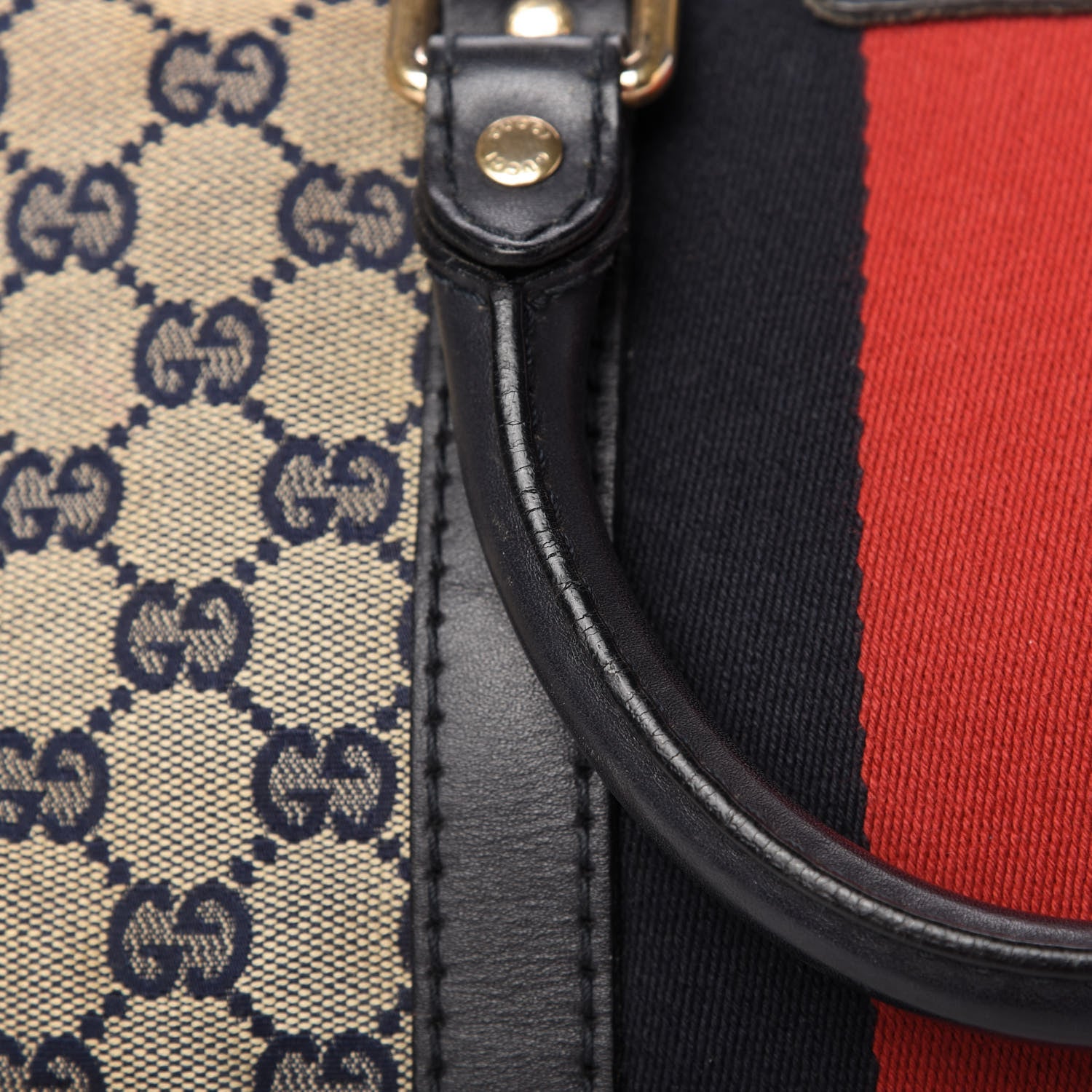 Gucci Monogram Selleria Calfskin Vintage Web Medium Boston Beige Blue 14 of 17