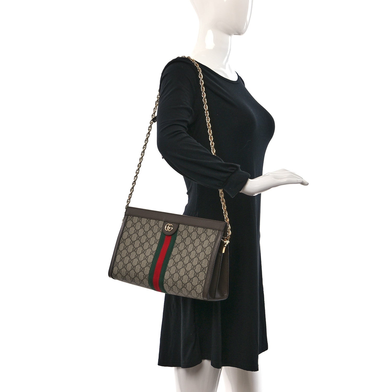 Gucci GG Supreme Monogram Web Medium Ophidia Chain Shoulder Bag Brown 2 of 9