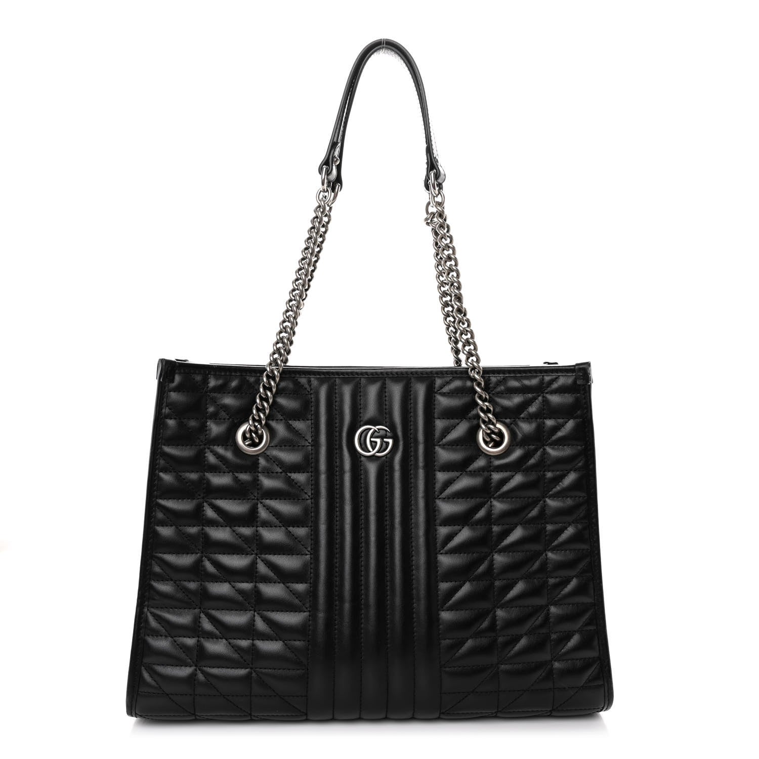 Gucci Calfskin Matelasse Aria Medium GG Marmont Shoulder Tote Black 1 of 11