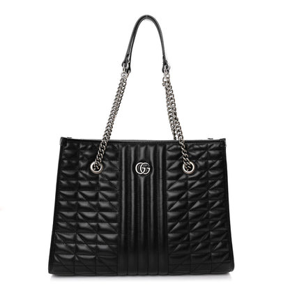 Gucci Calfskin Matelasse Aria Medium GG Marmont Shoulder Tote Black 1 of 11