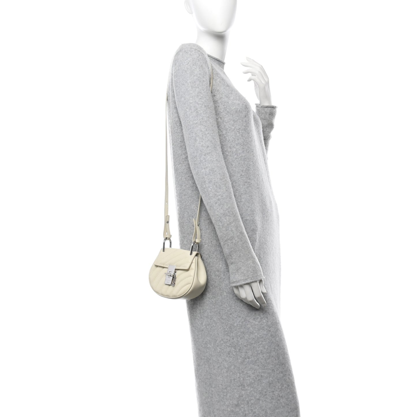 Calfskin Quilted Mini Drew Bijou Shoulder Bag Natural White Pearl Beige