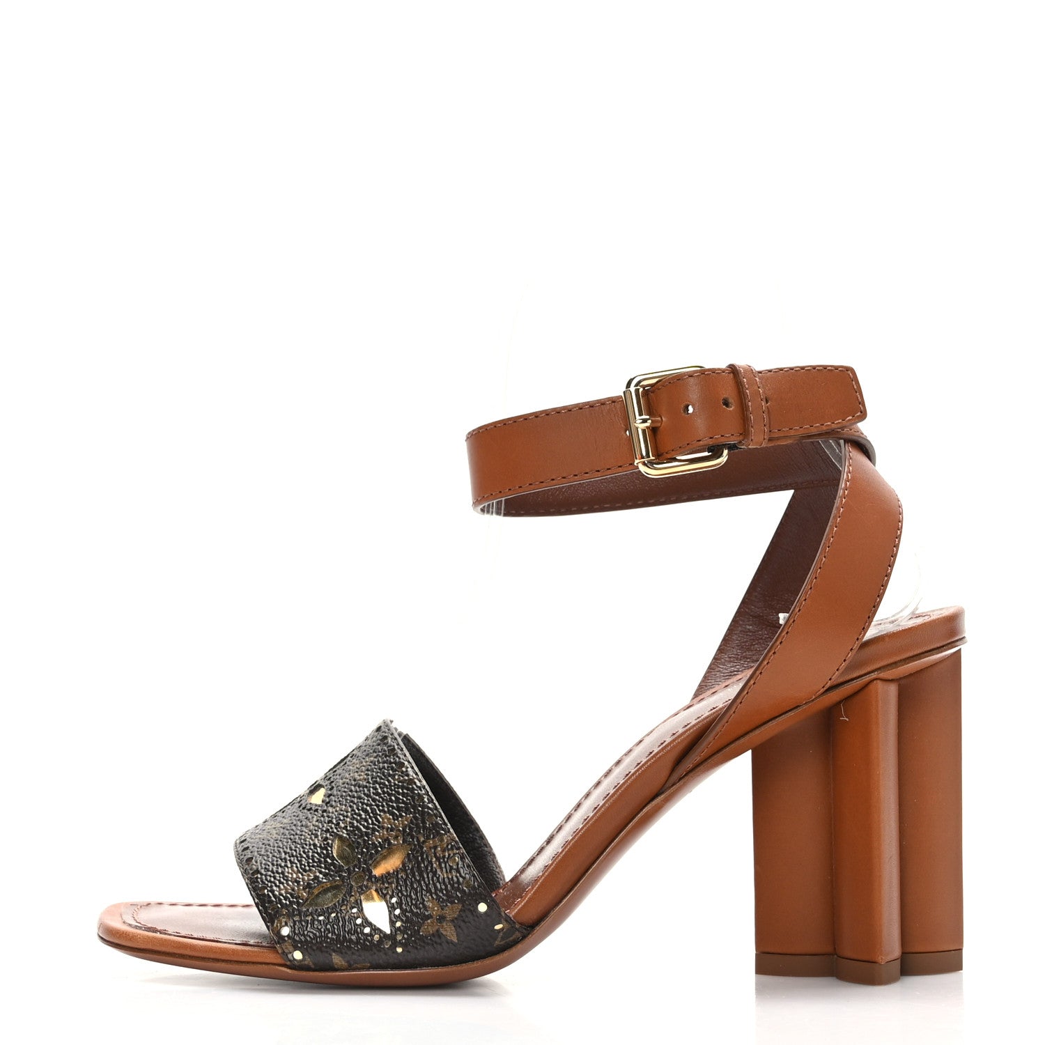 Louis Vuitton Calfskin Perforated Monogram Silhouette Sandals 37 Gold 1 of 8