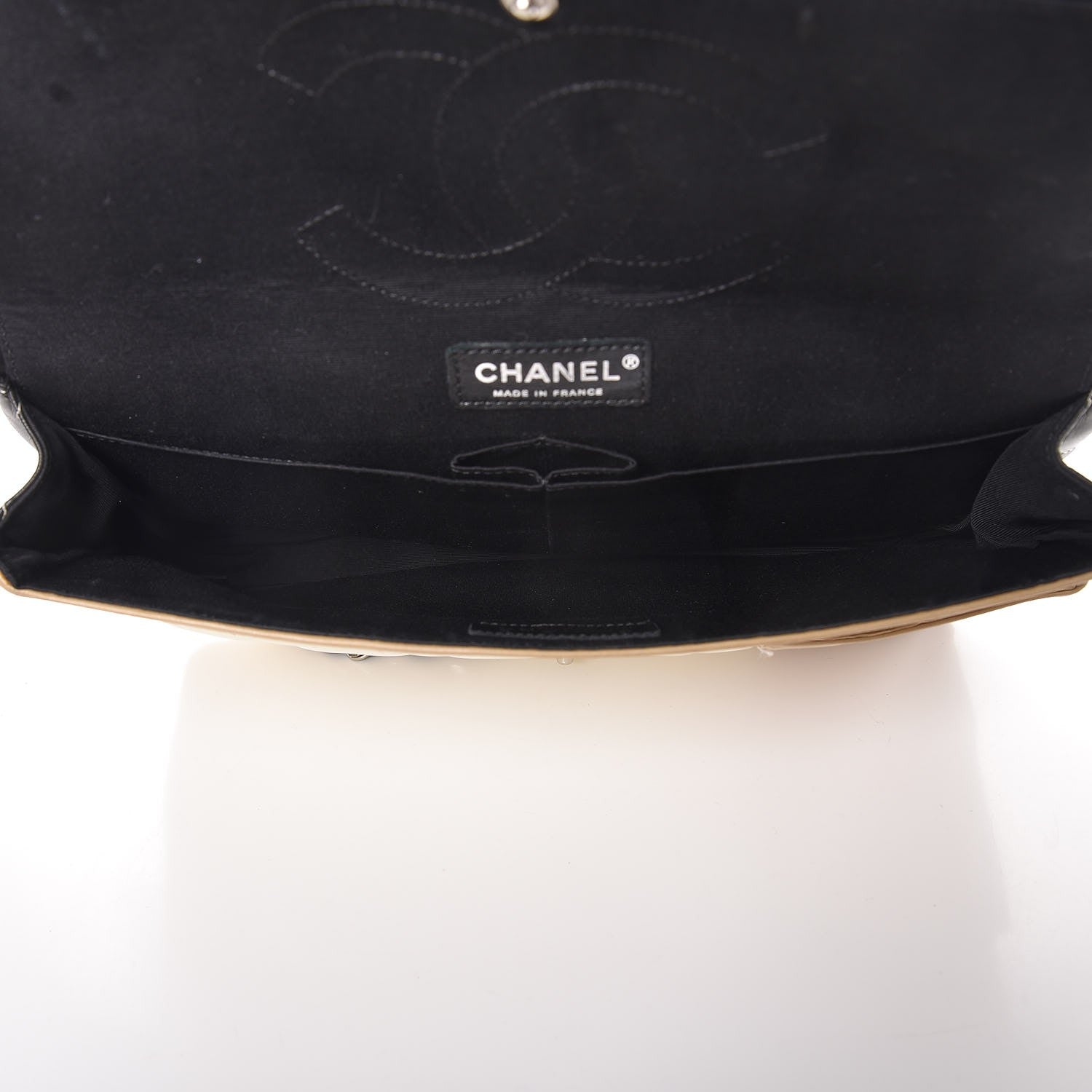 Chanel Lambskin Quilted Colorblock Jumbo Double Flap Black White Beige 6 of 15